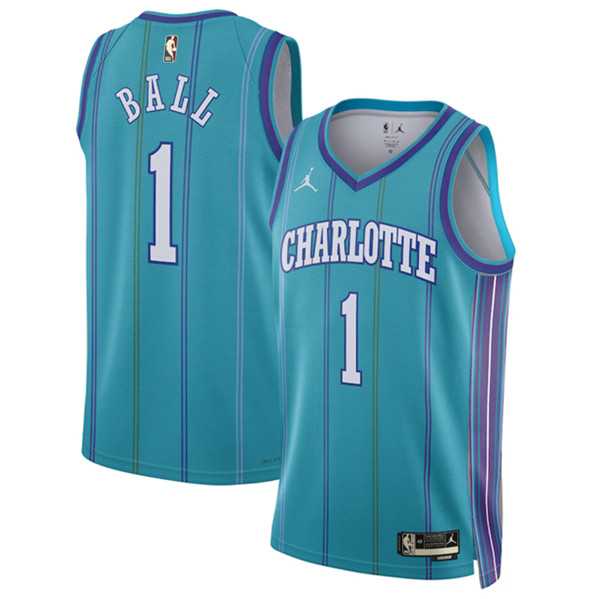Mens Charlotte Hornets #1 LaMelo Ball Teal 2023-24 Classic Edition Stitched Basketball Jersey Dzhi